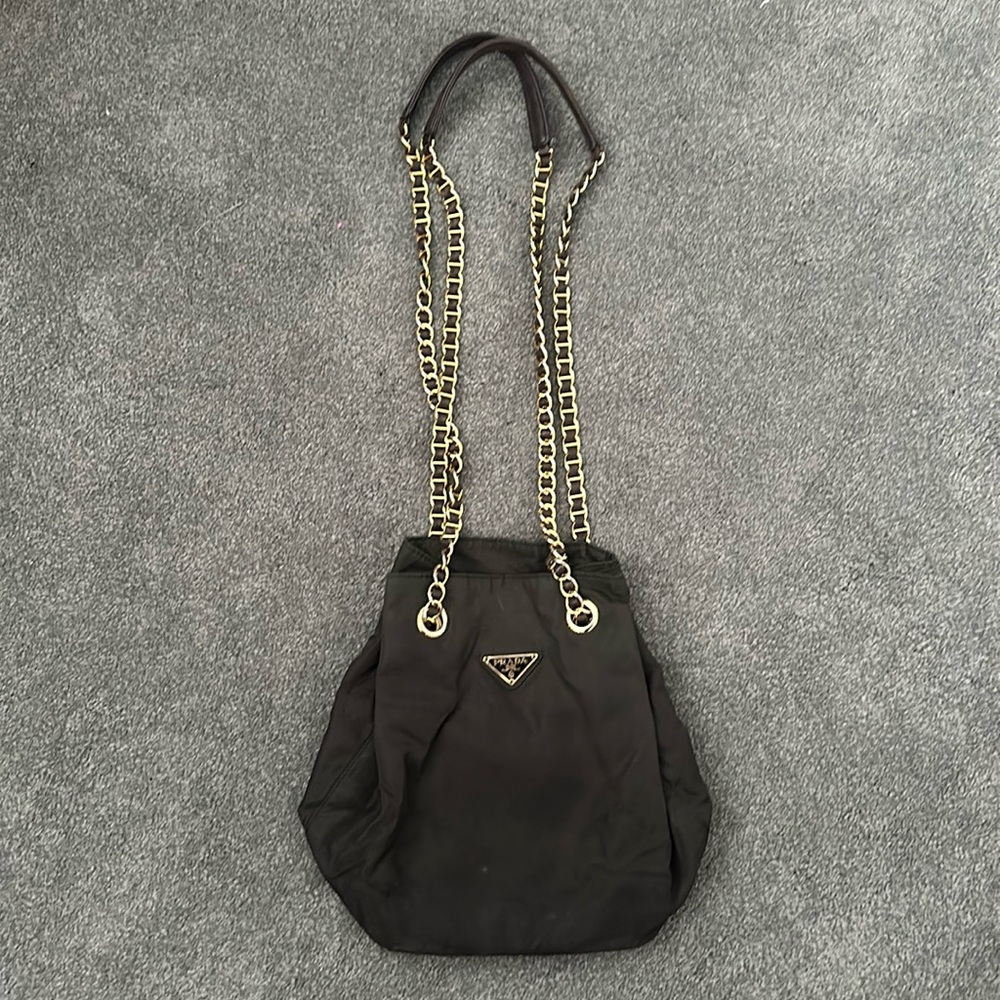 Vintage PRADA Tessuto gold chain bucket shoulder bag